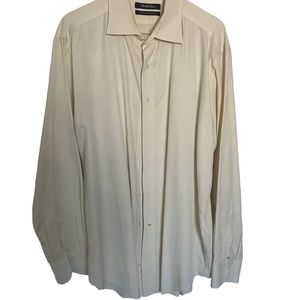 Mens Light Yellow Saks Fifth Avenue Slim Fit Dress Shirt